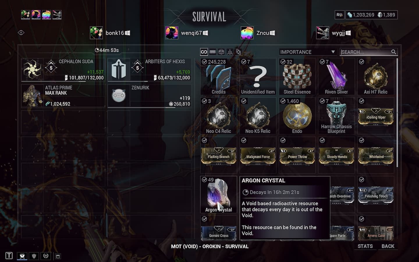 Argon Crystals can be farmed aplenty with Resource Booster buffs (Image via Digital Extremes)