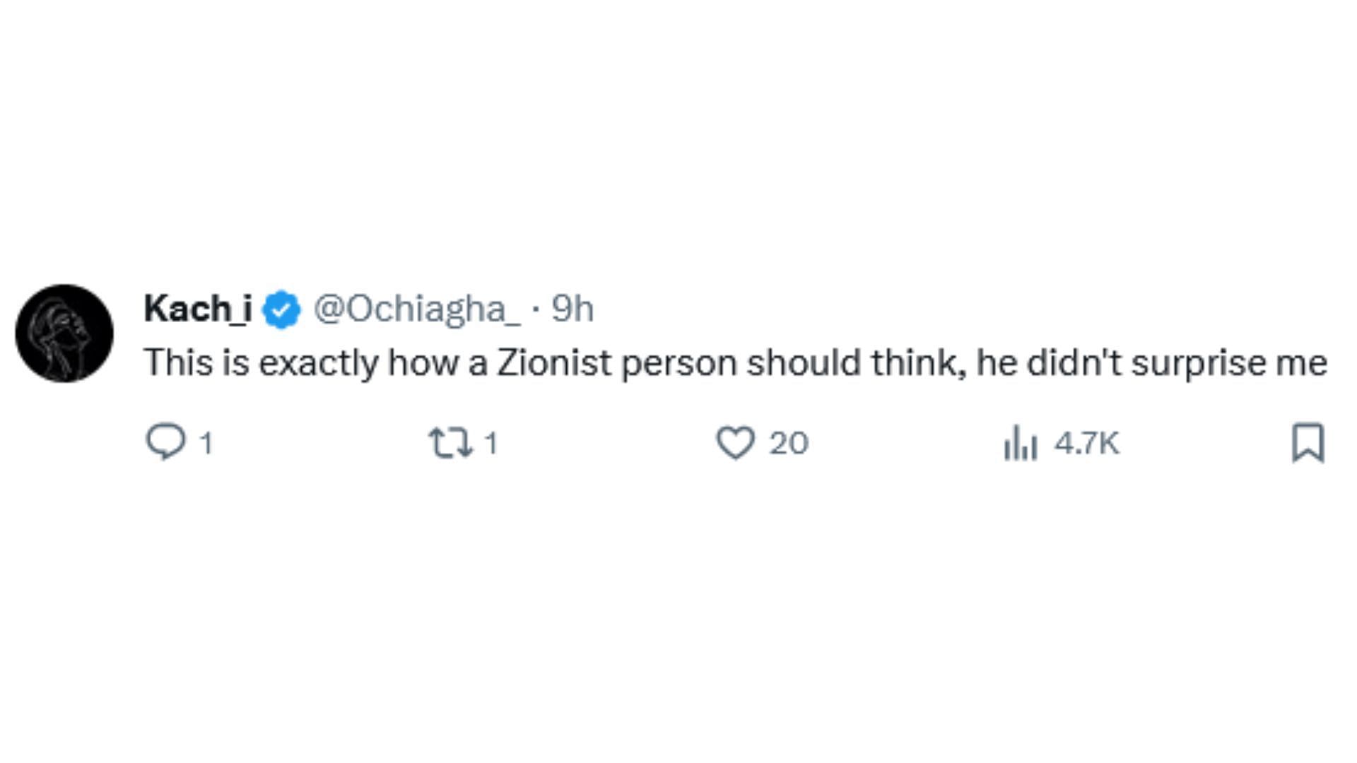 Netizens bash Gelman for his recent view on Zionism (Image via X / @Ochiagha_)