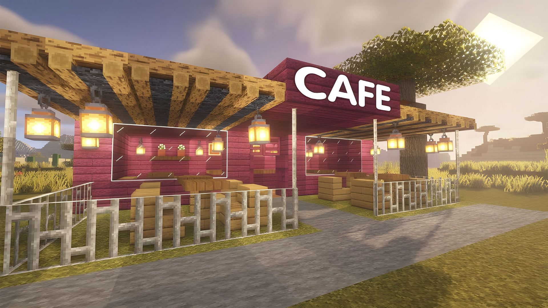Cafes are beautiful structures to build in Minecraft (Image via Youtube/HALNY)