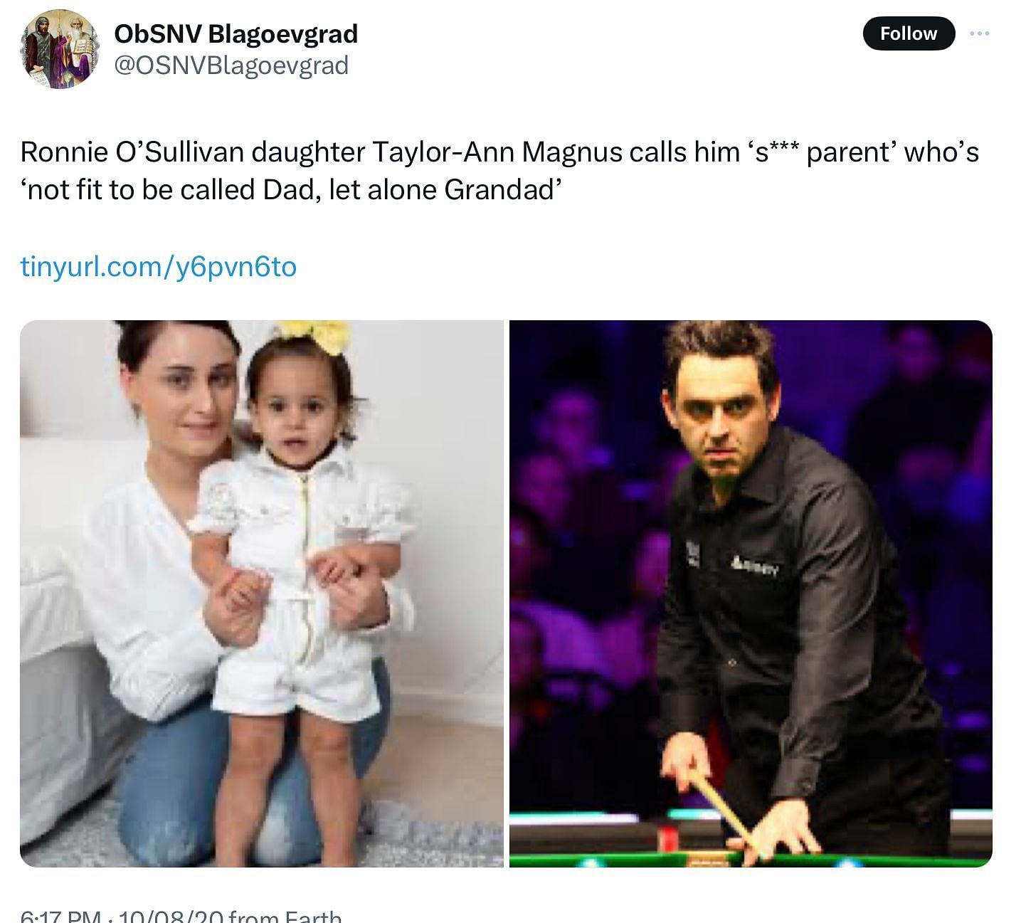 O&#039;Sullivan&#039;s daughter does not want his granddaughter to ever meet him (Image via @OSNVBlagoevgrad/X)
