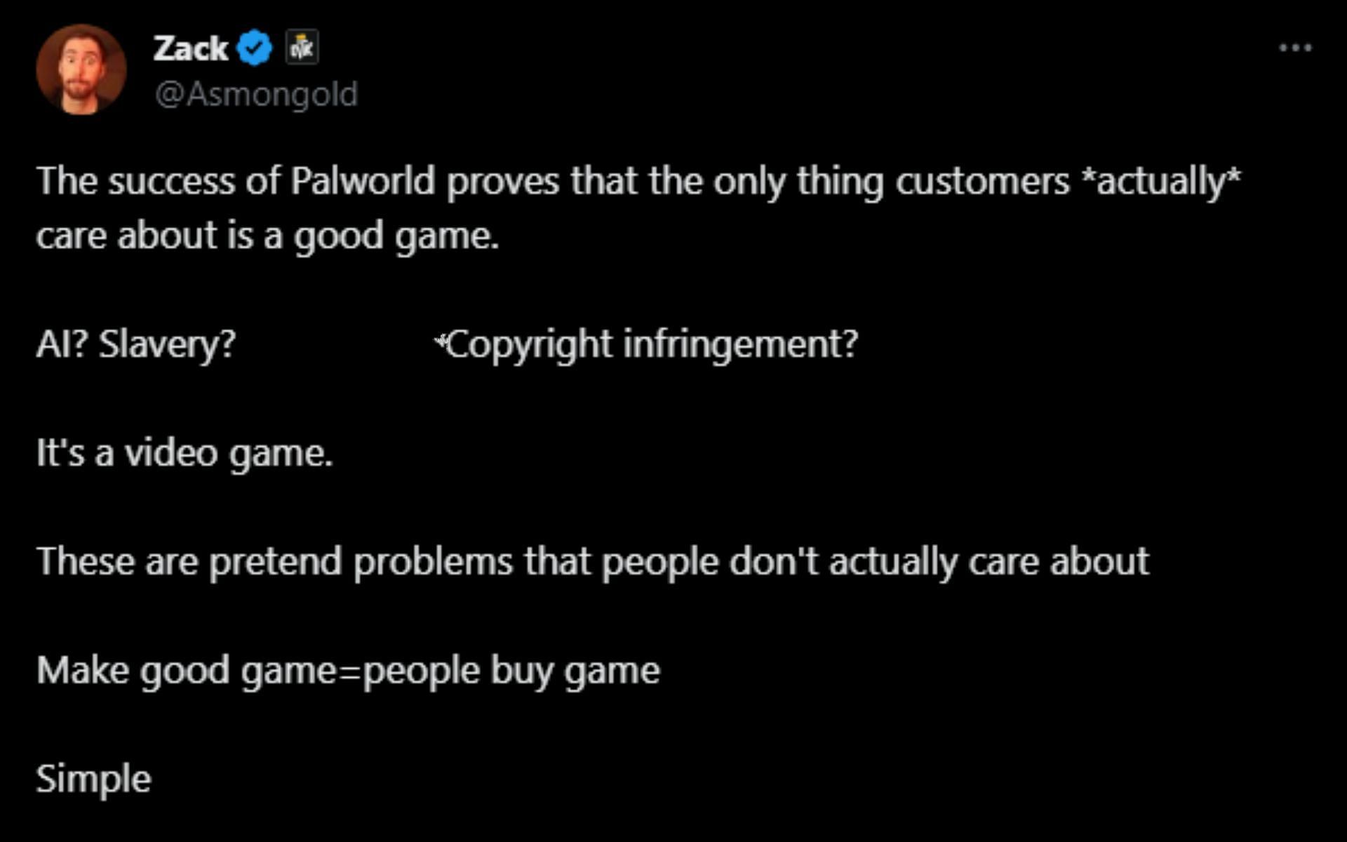 The streamer discusses why Palword is succeeding (Image via X/@Asmongold)