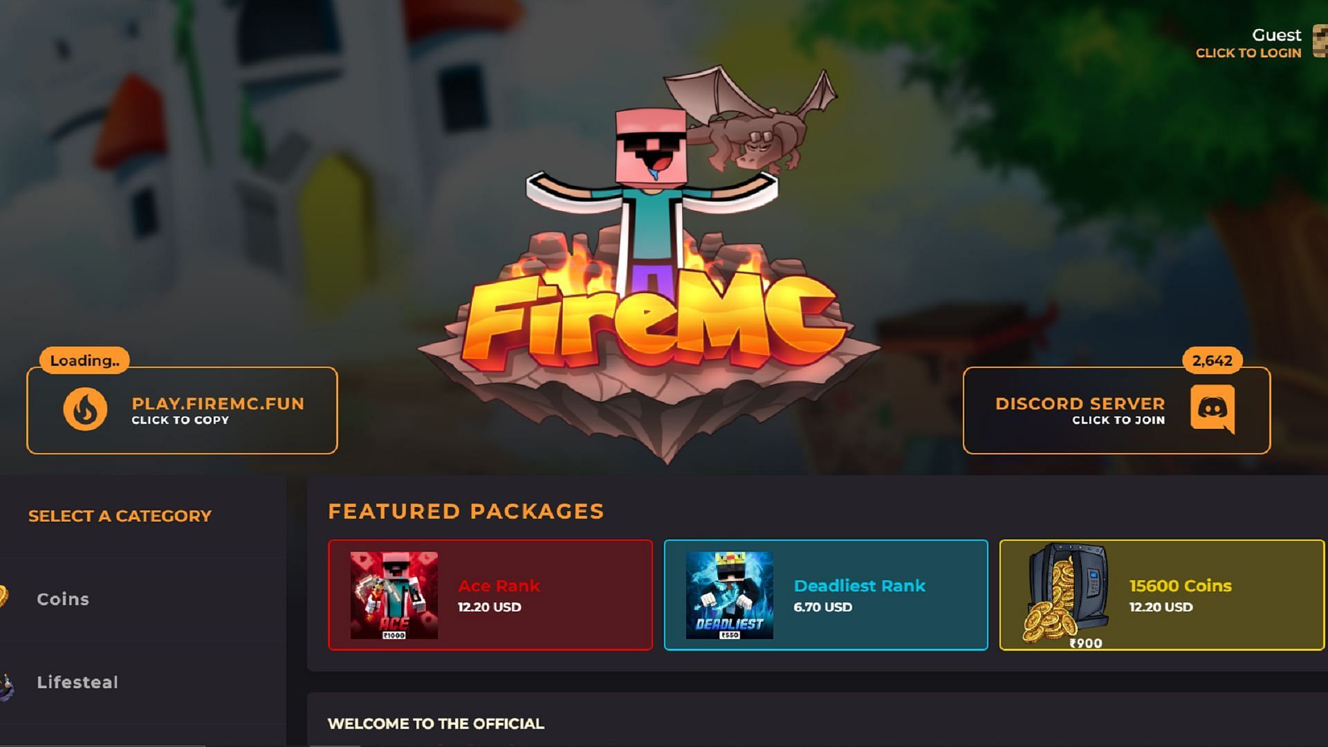 FireMC a un nombre de joueurs Minecraft plus petit mais un mode de jeu Lifesteal solide (Image via FireMC)