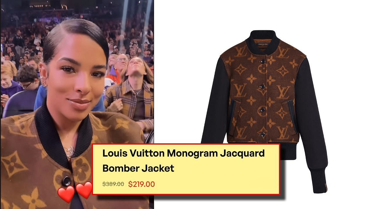 Kamiah Adams on the sidelines at Suns vs Pacers game in her LV jacket (Image source: Instagram @kamiahadams &amp; Louis Vuitton @me.louisvuitton.com)