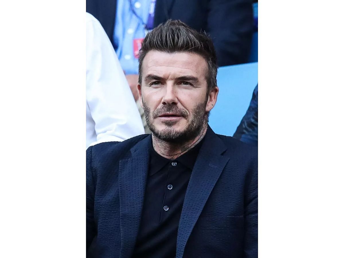 David Beckham&#039;s slicked-back pompadour (Image via Getty/ ZHIZHAO WU)