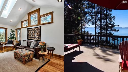 Outside porch and another smaller sitting room within the historic Ty Cobb Tahoe mansion