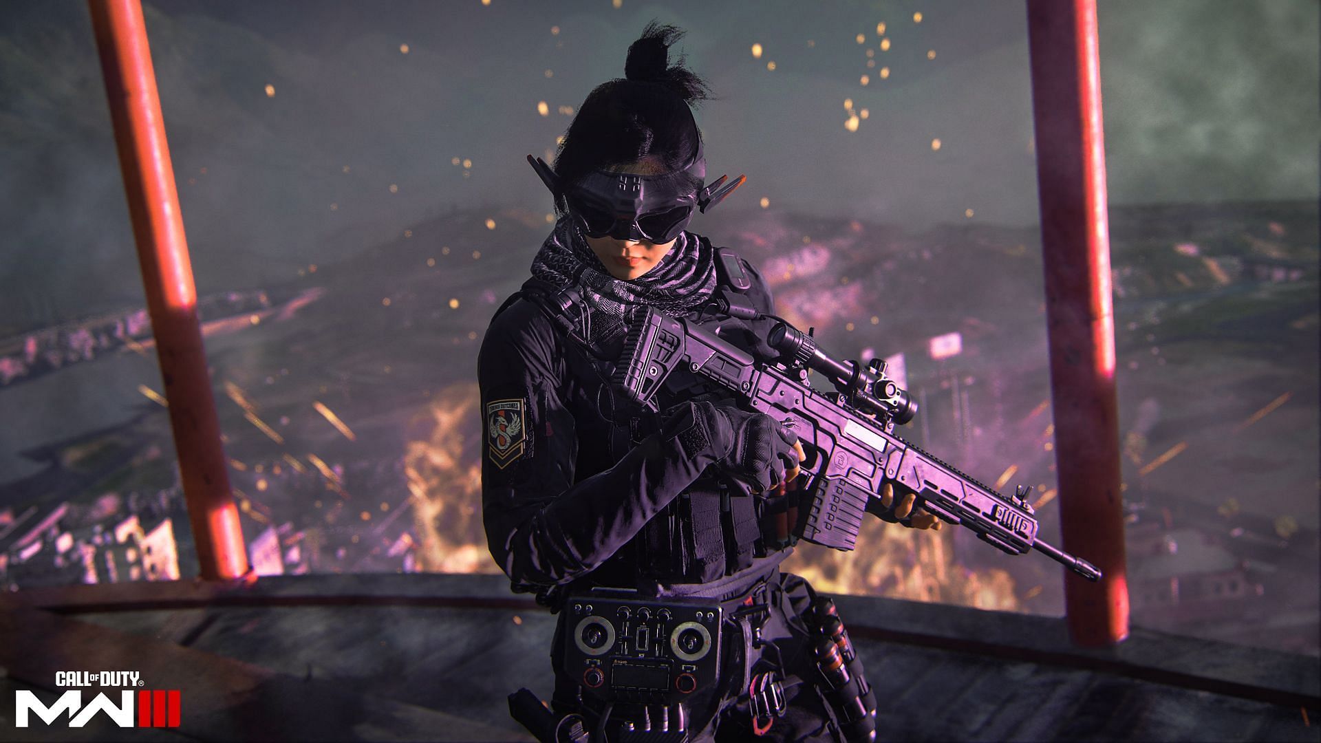 Dokkaebi holding a rifle inside her fortress in MW3 Zombies