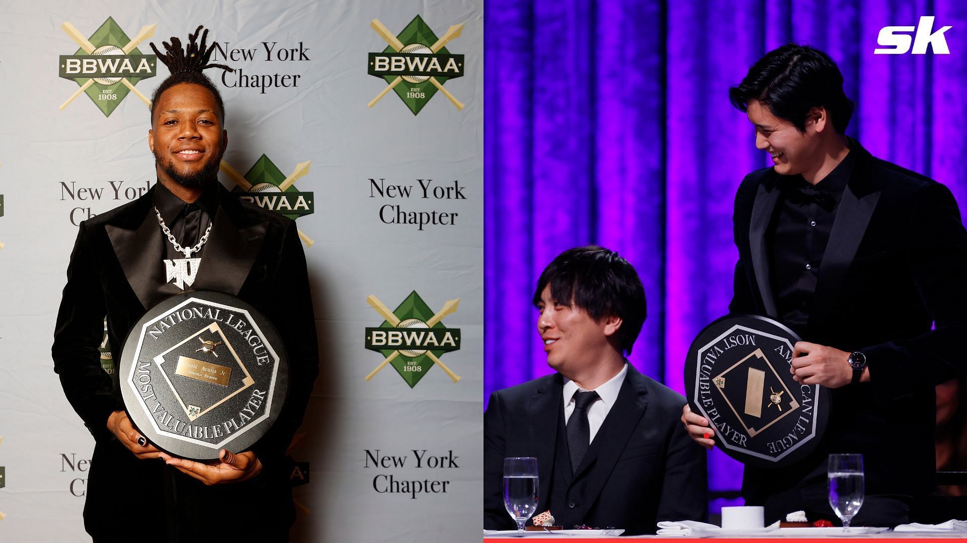 Ronald Acu&ntilde;a Jr. was honored alongside Shohei Ohtani at the BBWAA dinner in NYC