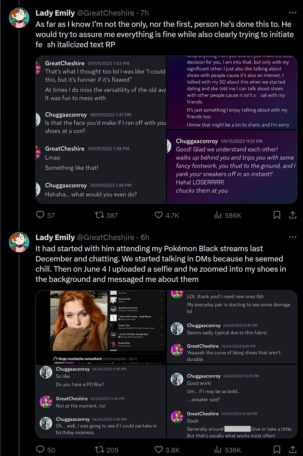 The thread with the allegations against the YouTuber (Image via @GreatCheshire/X)