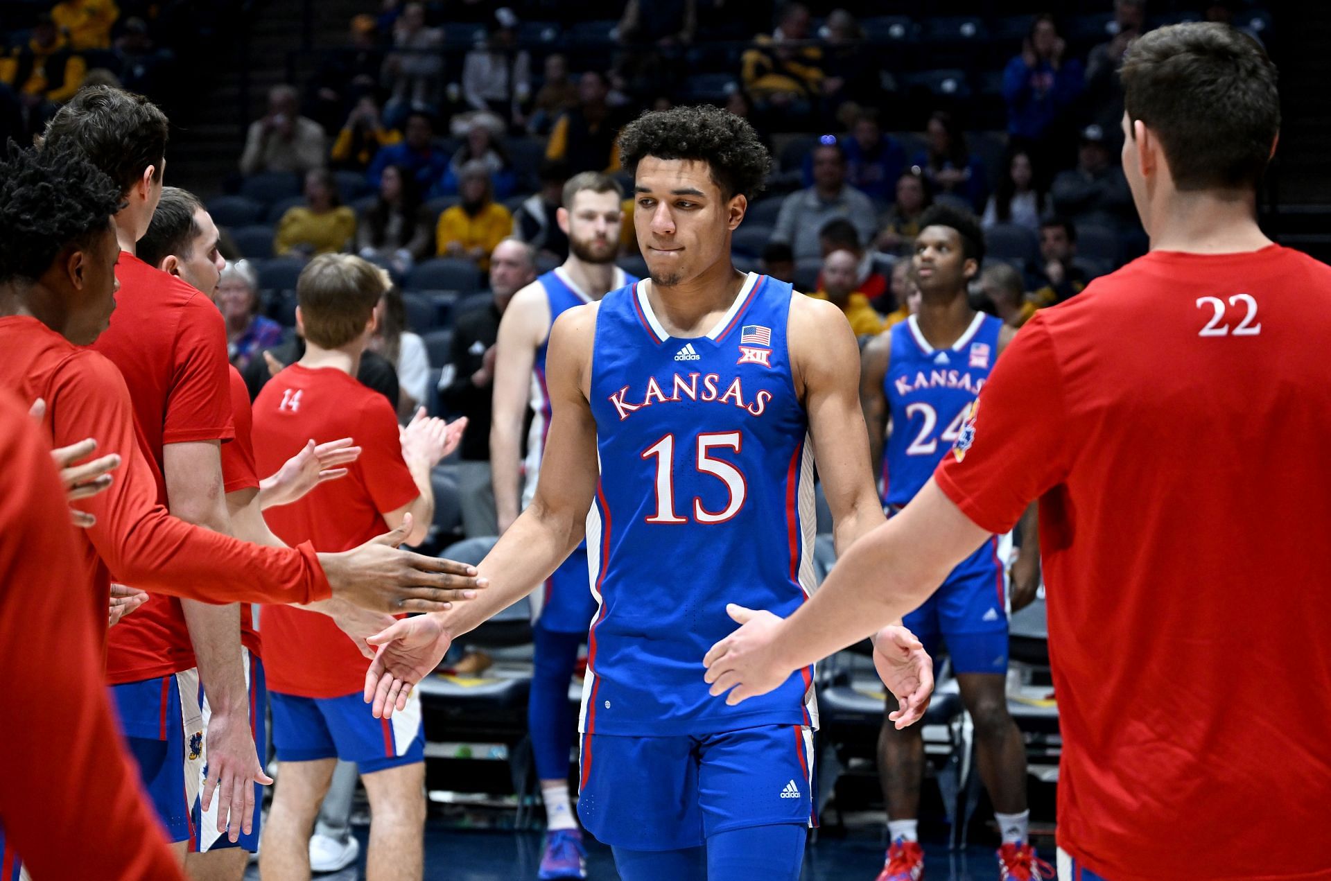 Kansas guard Kevin McCullar is battling knee soreness today against Iowa State.