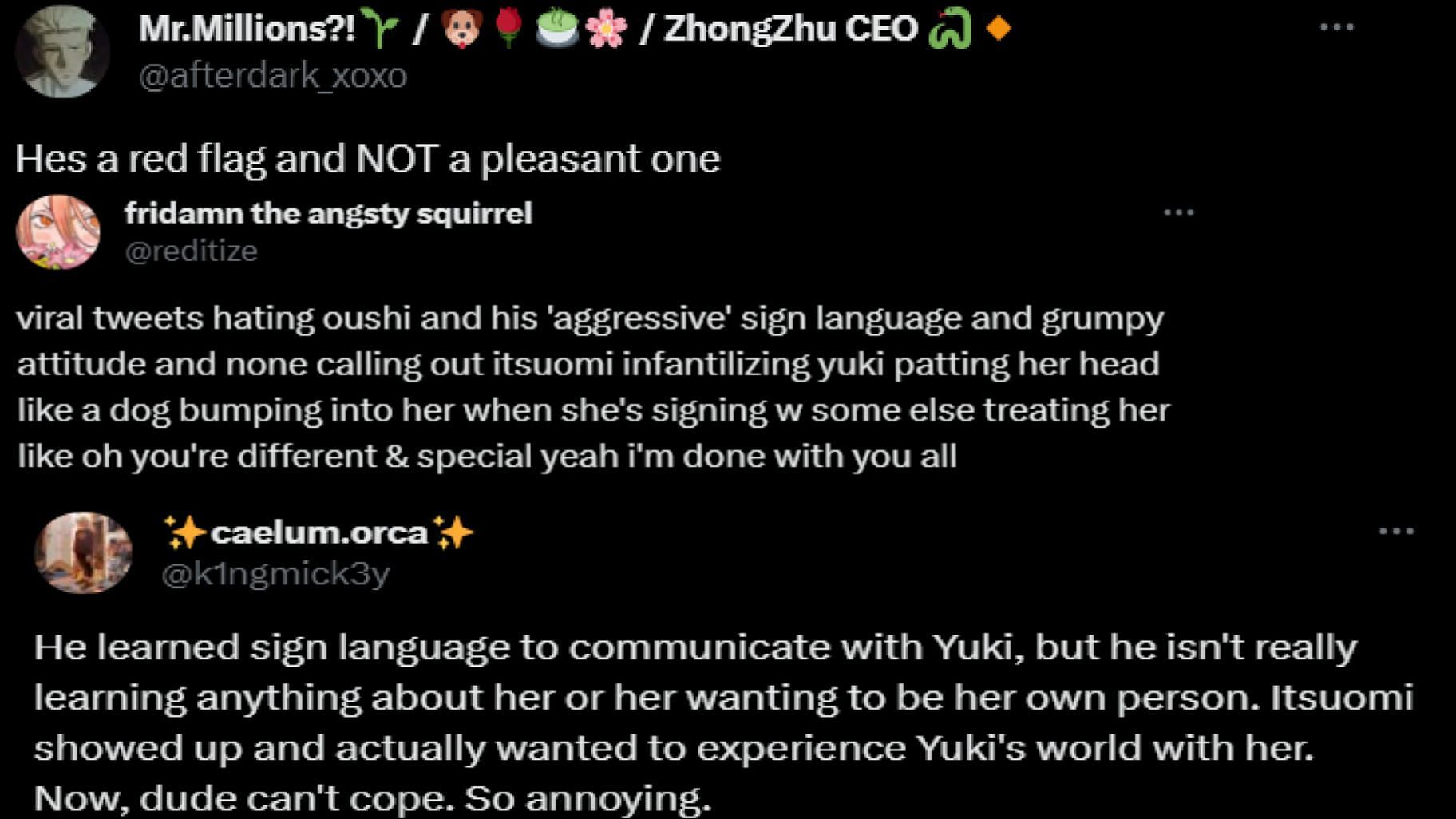 Fan reactions to Oushi and Itsuomi (Screencaps via X)