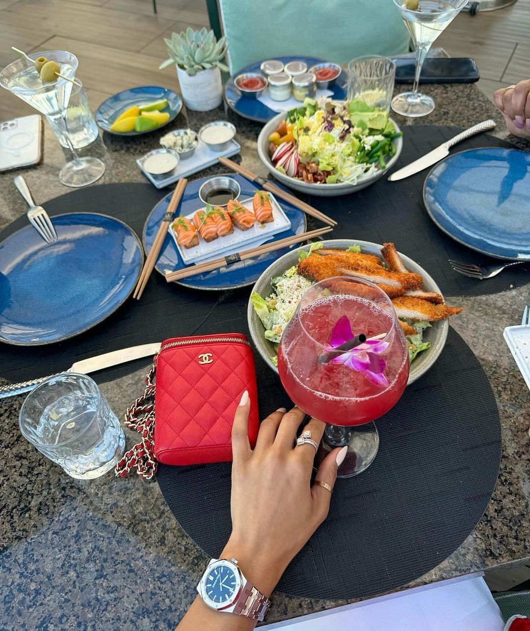 Anais and her meal during her vacation