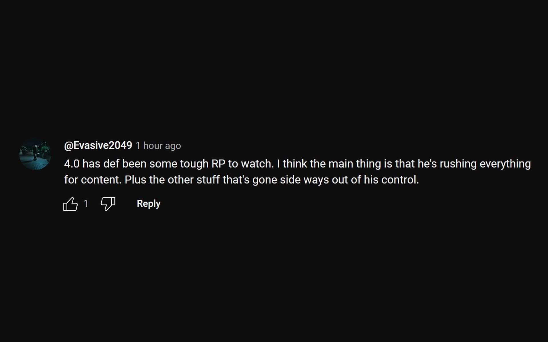 YouTube user @Evasive2049&#039;s comment (Image via YouTube)