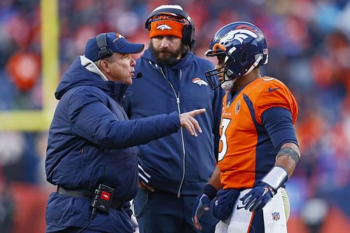 Sean Payton and Russell Wilson during Kansas City Chiefs v Denver Broncos