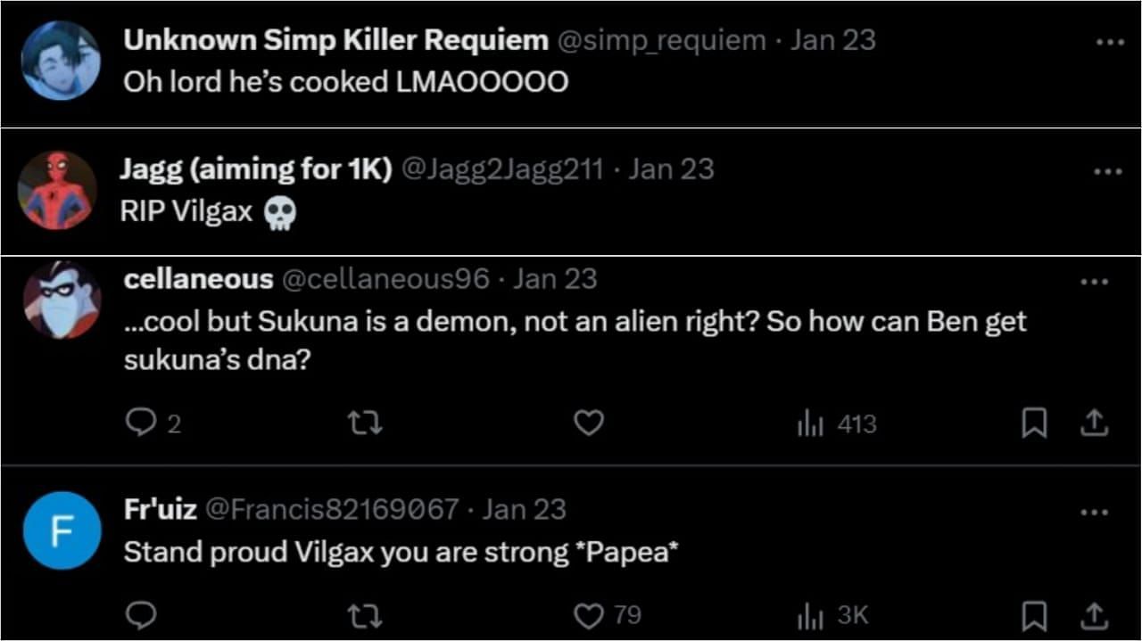 Fans react to Vigilax facing off against Sukuna in the short comic shared on X by @darentseta (image via Sportskeeda)