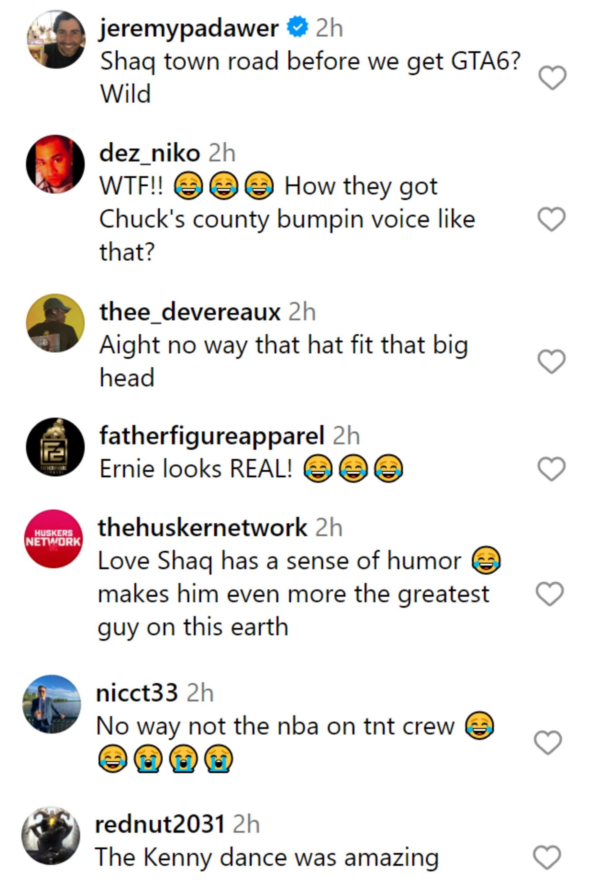 Fans' comments on Shaquille O'Neal's Instagram reel.