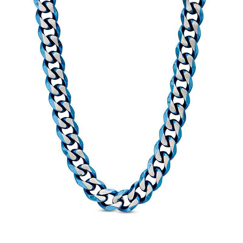 Men&#039;s 10.5mm Cuban Curb Chain Necklace in Blue IP Stainless Steel