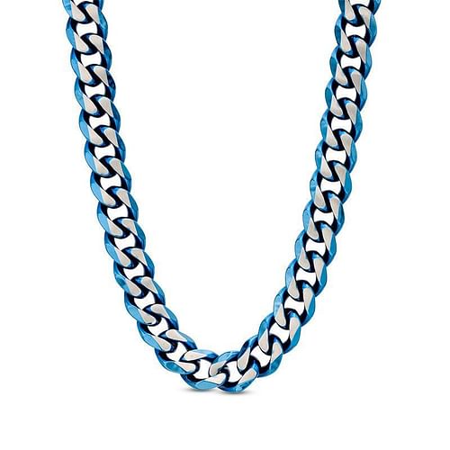 Men's 10.5mm Cuban Curb Chain Necklace in Blue IP Stainless Steel