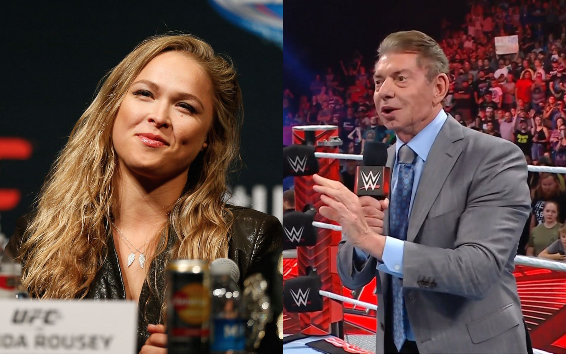 Ronda Rousey (left) makes a bold claim on Vince McMahon (right) following his departure from WWE [Photo Courtesy: @wwe and @ufc on X]