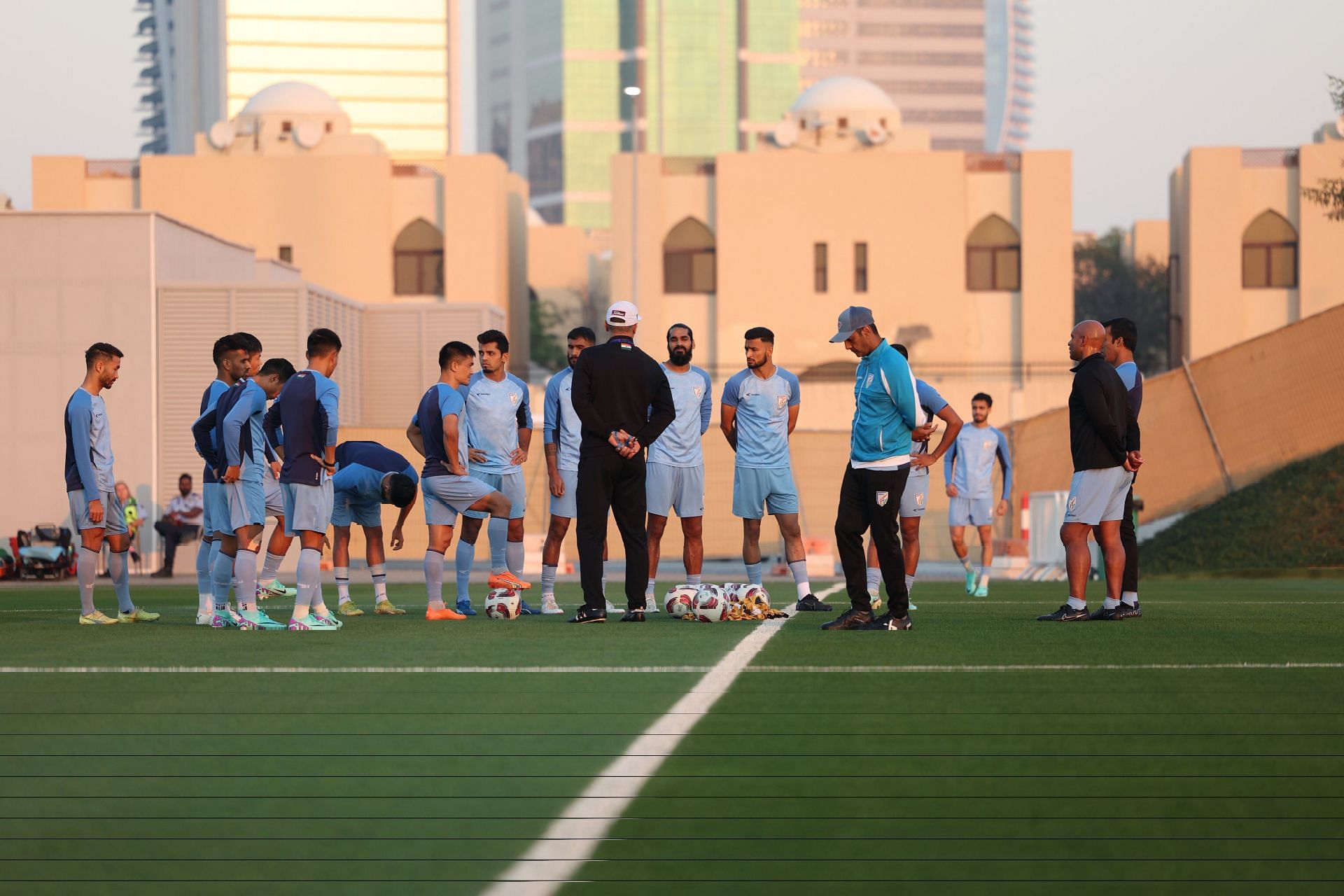 Indian players training ahead of their AFC Asian Cup 2023 opener against Australia.