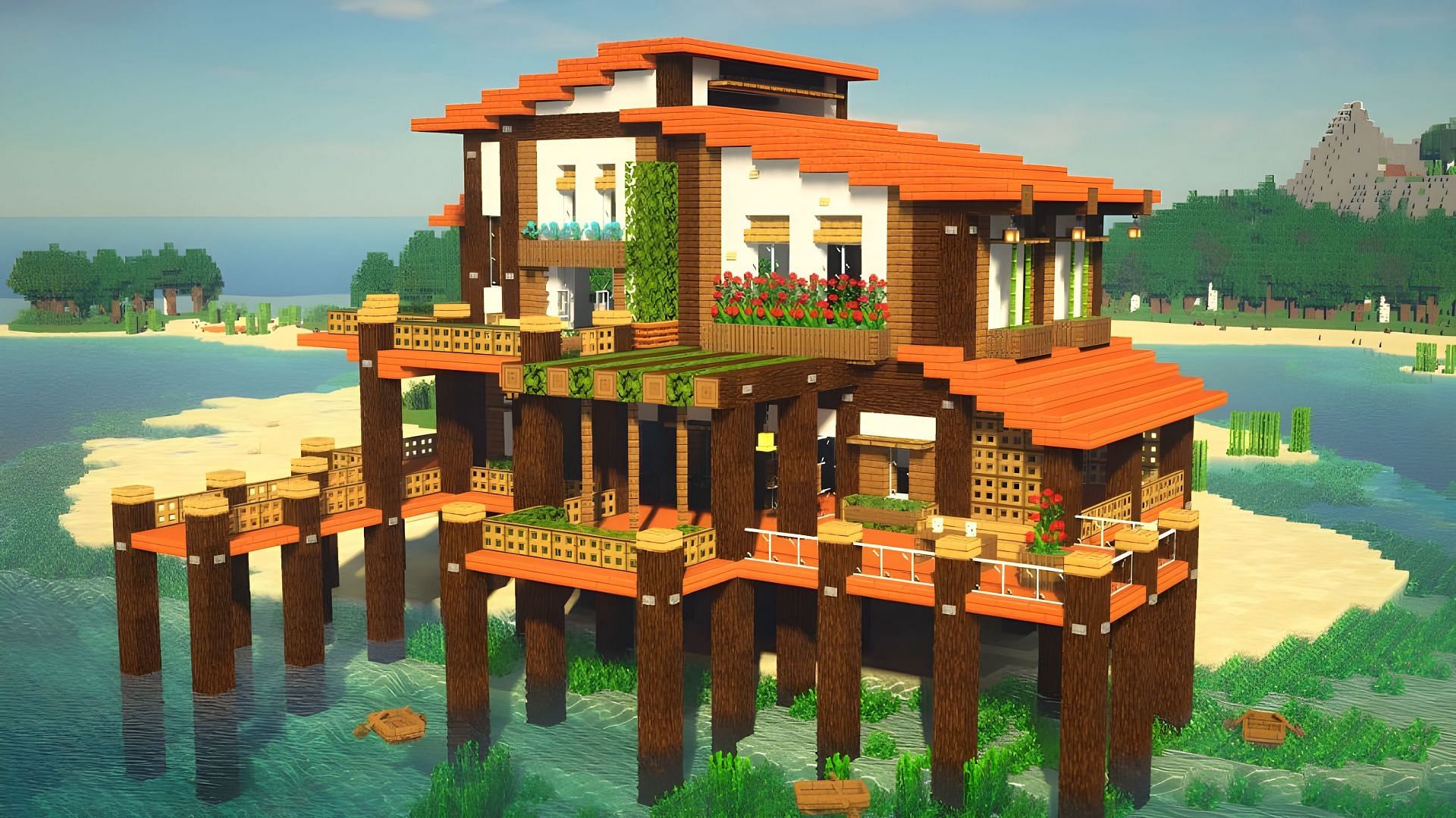 Minecraft beach house builds are beautiful (Image via Youtube/A1MOSTADDICTED MINECRAFT)