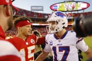 Josh Allen and Patrick Mahomes after their 2022 Divisional Round matchup (Hyperlink)