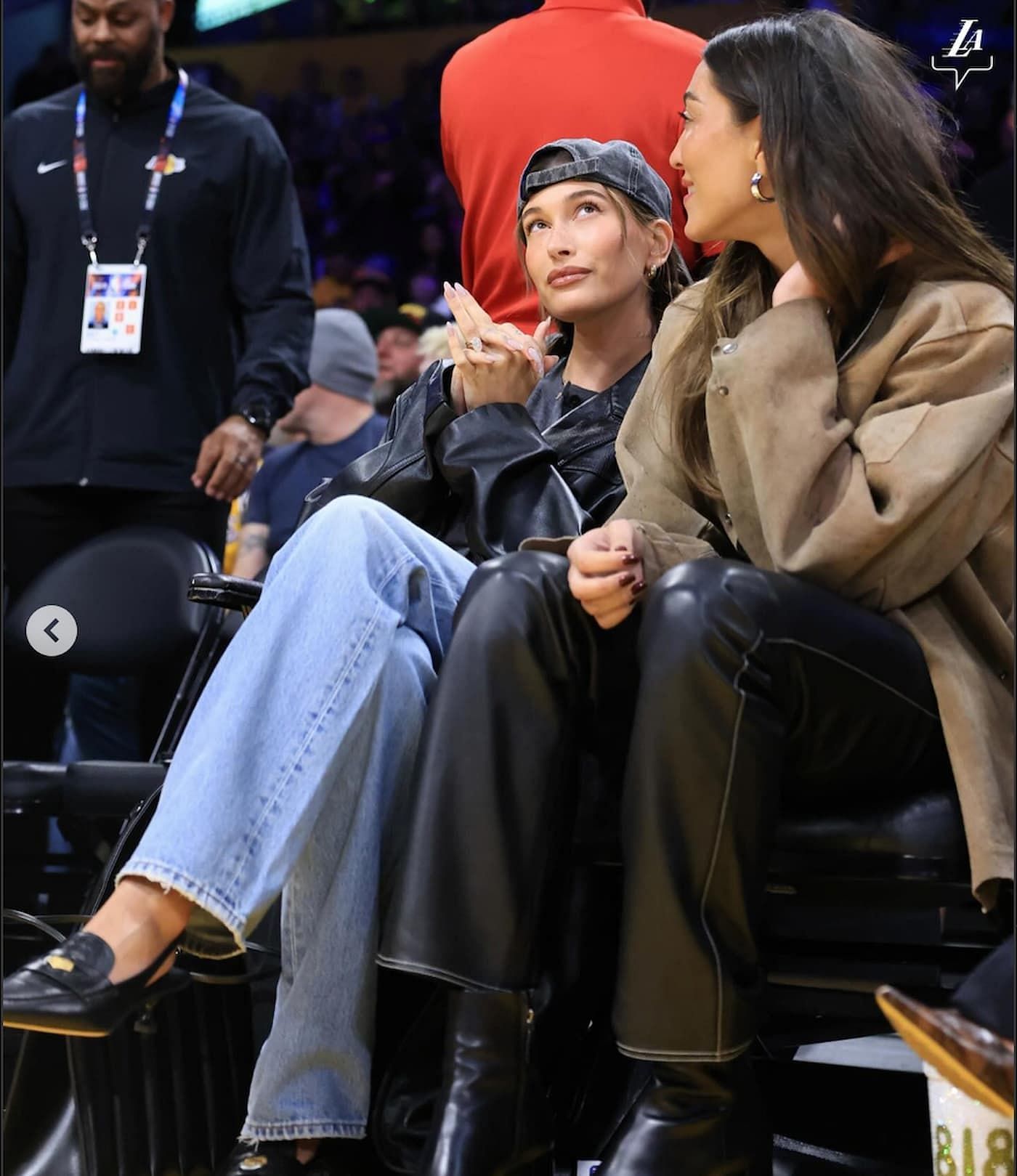 Hailey Bieber and Sarah Staudinger courtside at the Lakers game