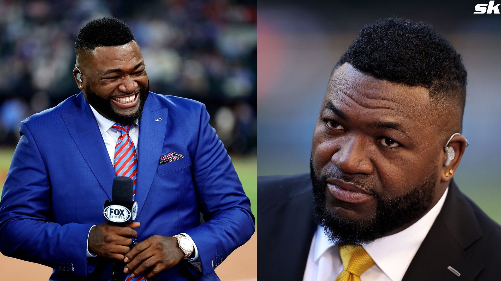 Former MLB player David Ortiz commentates before during Game Three of the 2023 World Series between the Texas Rangers and the Arizona Diamondbacks at Chase Field