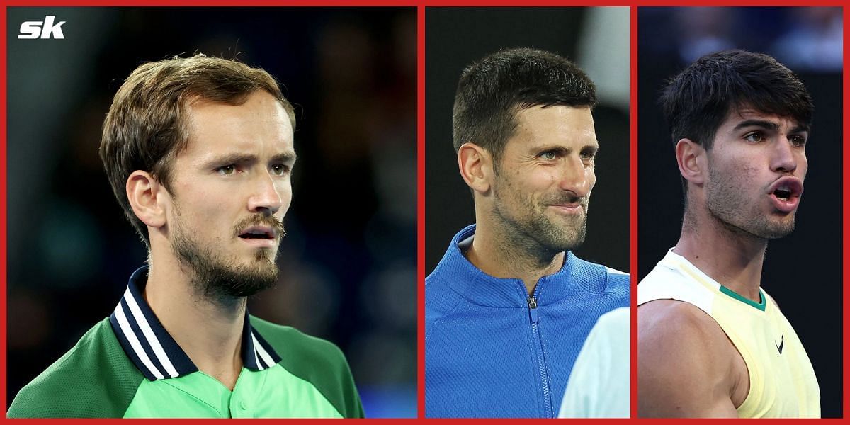 Daniil Medvedev, Novak Djokovic and Carlos Alcaraz