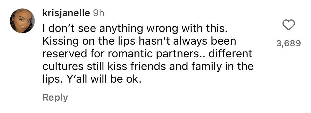 Another user shows approval of the kiss (image via @kisjanelle on Instagram)