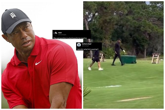"I wonder what he's wearing!!" - Fans react to spotting Tiger Woods in an all-black outfit during practice