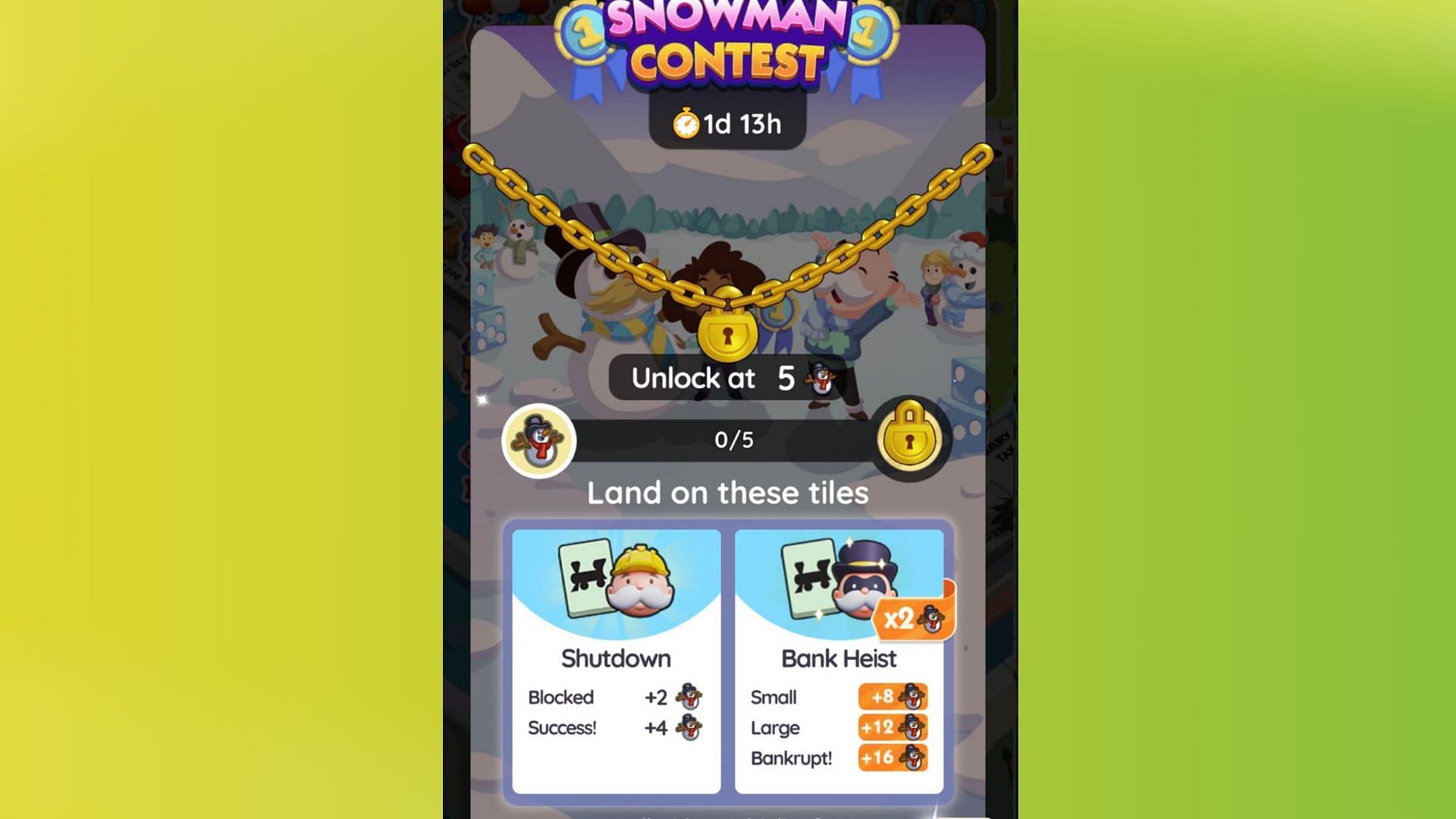 Snippet showing how to collect Snowmen in Snowman Contest (Image via Scopely)