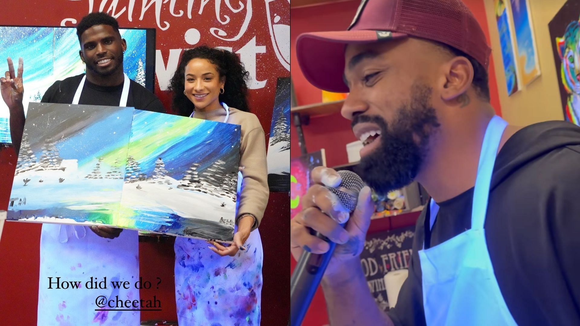 Tyreek and Keeta Hill and Raheem Mostert at Painting with a Twist&#039;s Davie branch