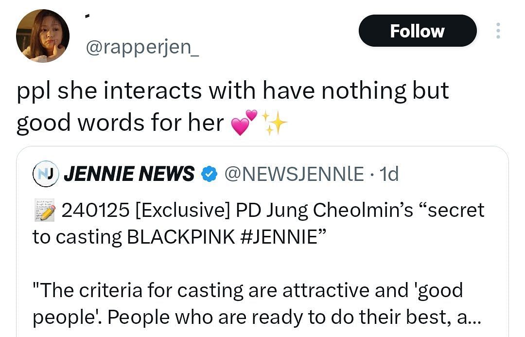 Fans react as Apartment 404&#039;s director reveals reason behind casting Jennie (Image Via X/@rapperjenn_)