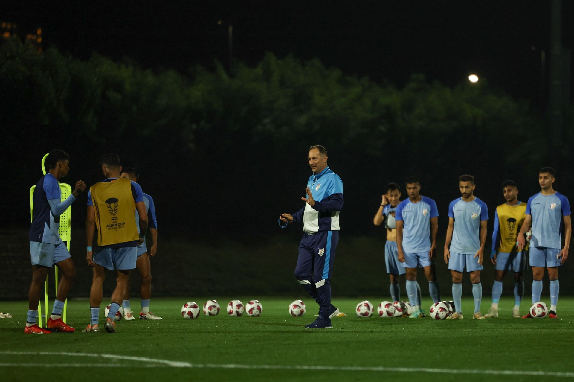 Indian players training ahead of their 2023 AFC Asian Cup clash against Uzbekistan.