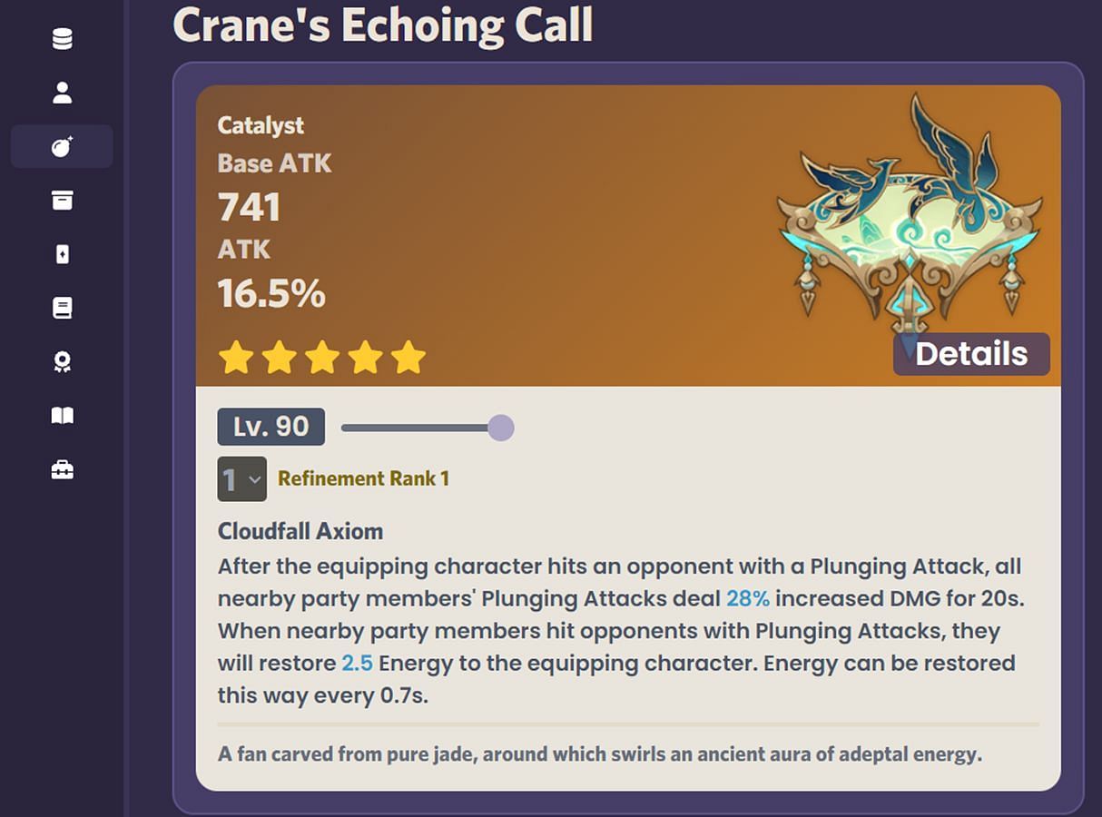 Crane&#039;s Echoing Call is Xianyun&#039;s signature Catalyst (Image via Project Amber)