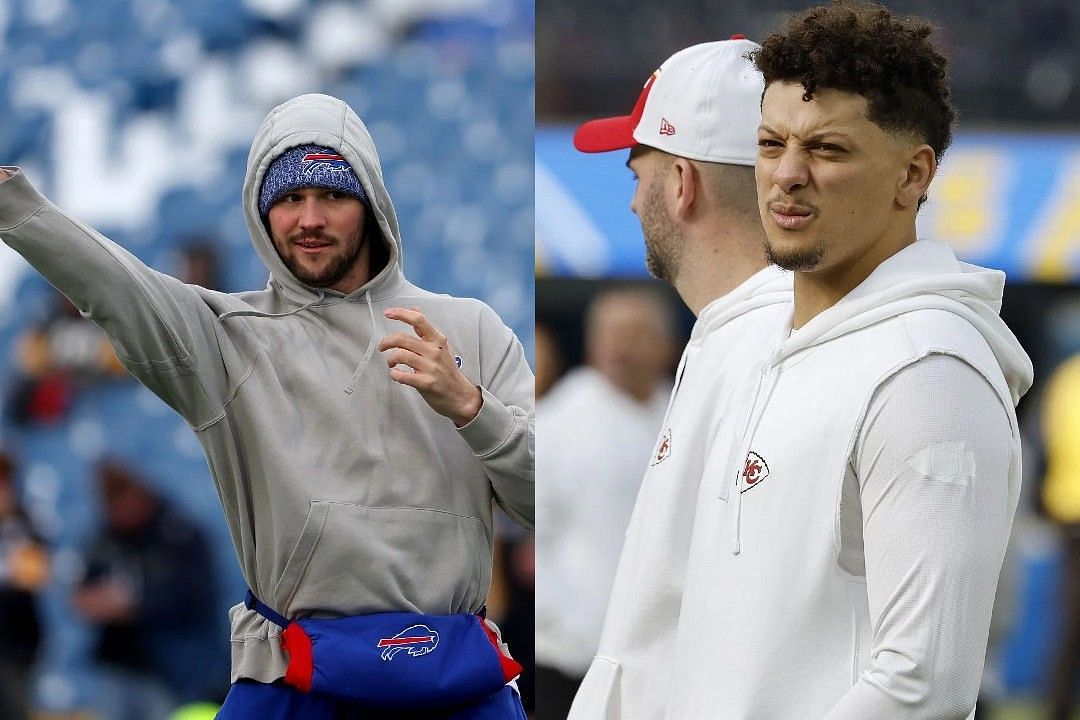 Josh Allen, left, Patrick Mahomes, right 