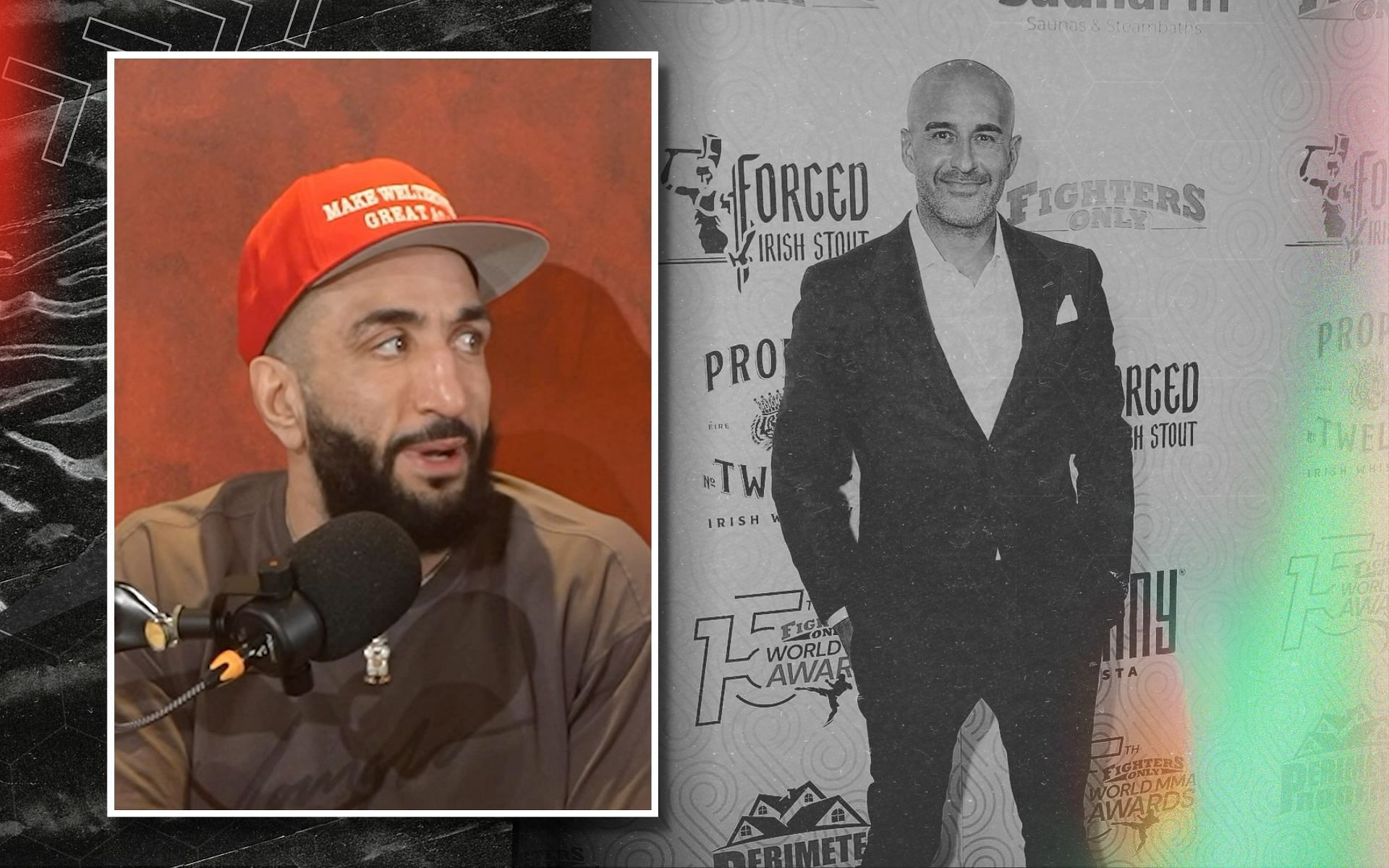 Belal Muhammad (left) reacts to Jon Anik