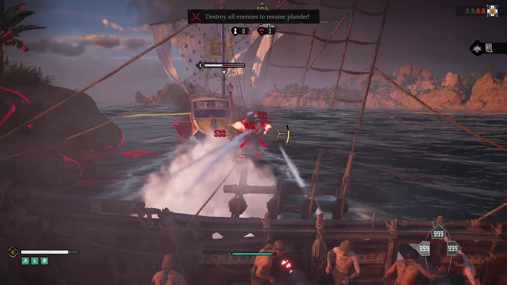 Firing cannons from a player ship in Skull and  Bones (Image via Youtube MasterAssassin/Ubisoft)