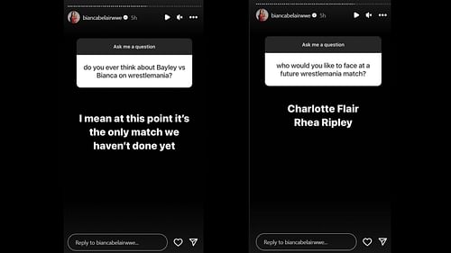 Screenshots of Belair's Instagram stories