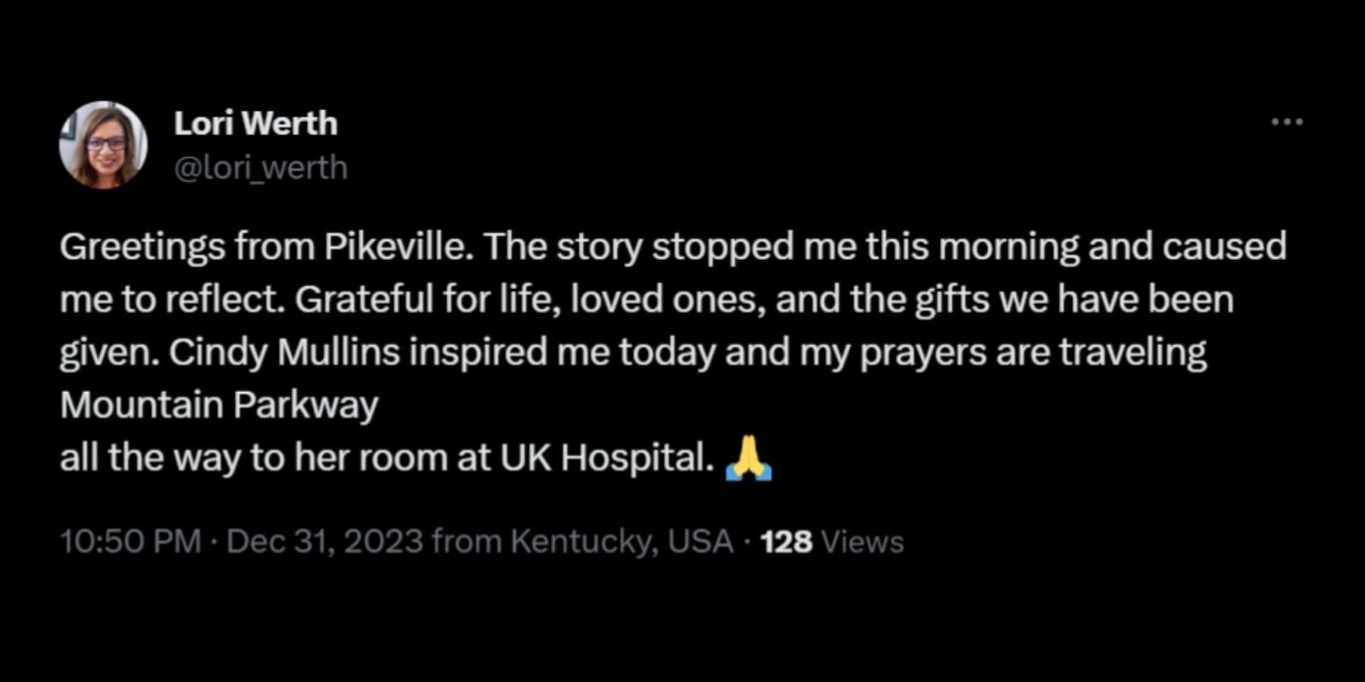 An internet user from the UK sent their prayers for Cindy (Image via X/@lori_werth)