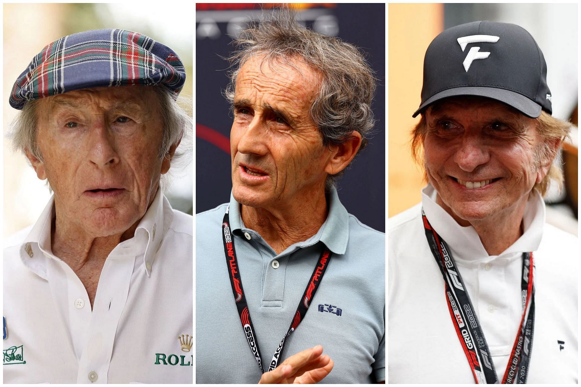 Sir Jackie Stewart (L), Alain Prost (C), and Emerson Fittipaldi (R)
