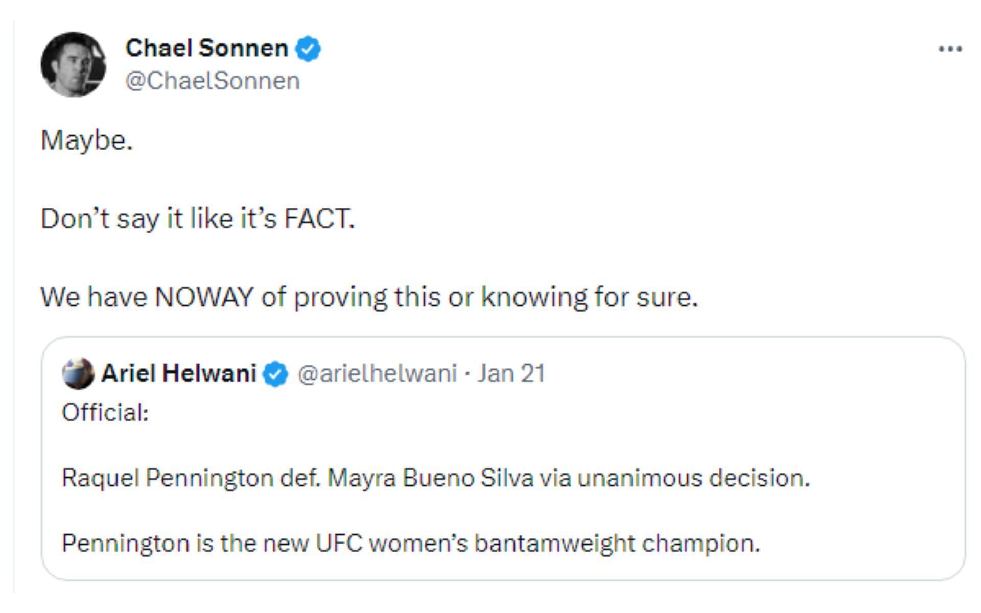 Sonnen's tweet regarding UFC 297 co-main event [Image courtesy: @ChaelSonnen - X]