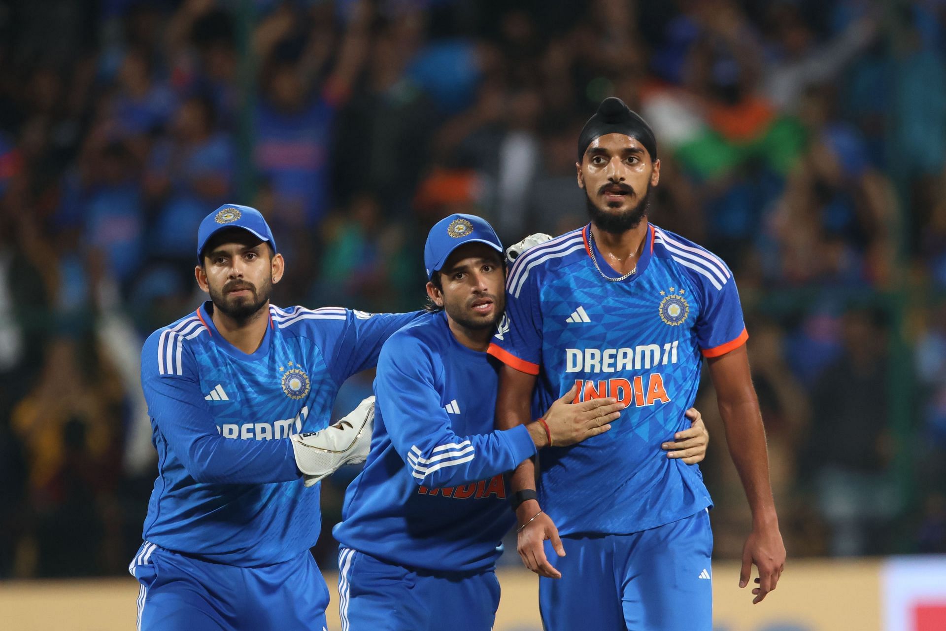 Arshdeep Singh [right] bowled well in the first T20I