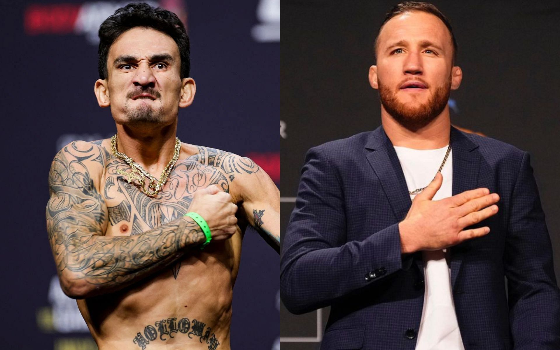 BMF title fight set for UFC 300 between Max Holloway (left) and Justin Gaethje (right) broken down by Michael Bisping [Images Courtesy: @GettyImages and @justin_gaethje]