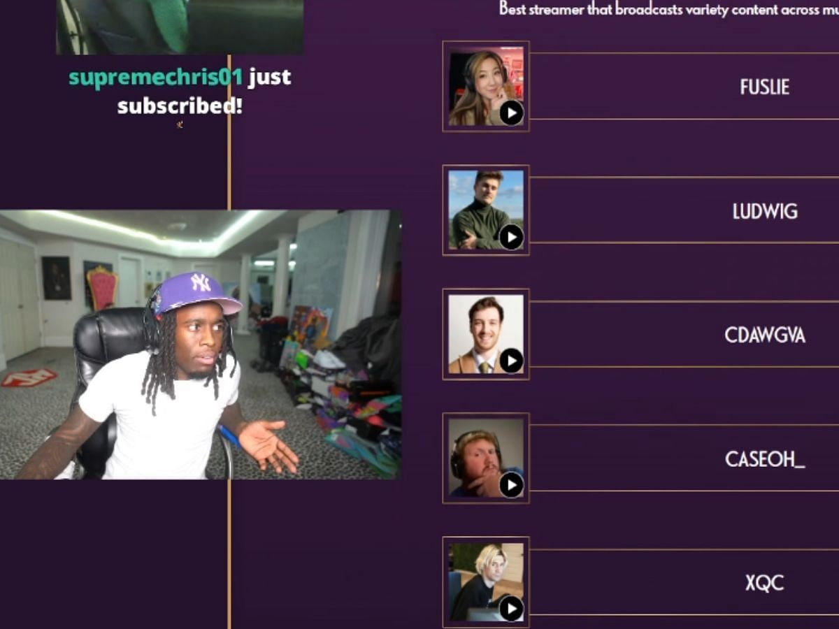 Kai Cenat reveals his votes for the Streamer Awards 2024 (Image via Twitch/Kai Cenat)