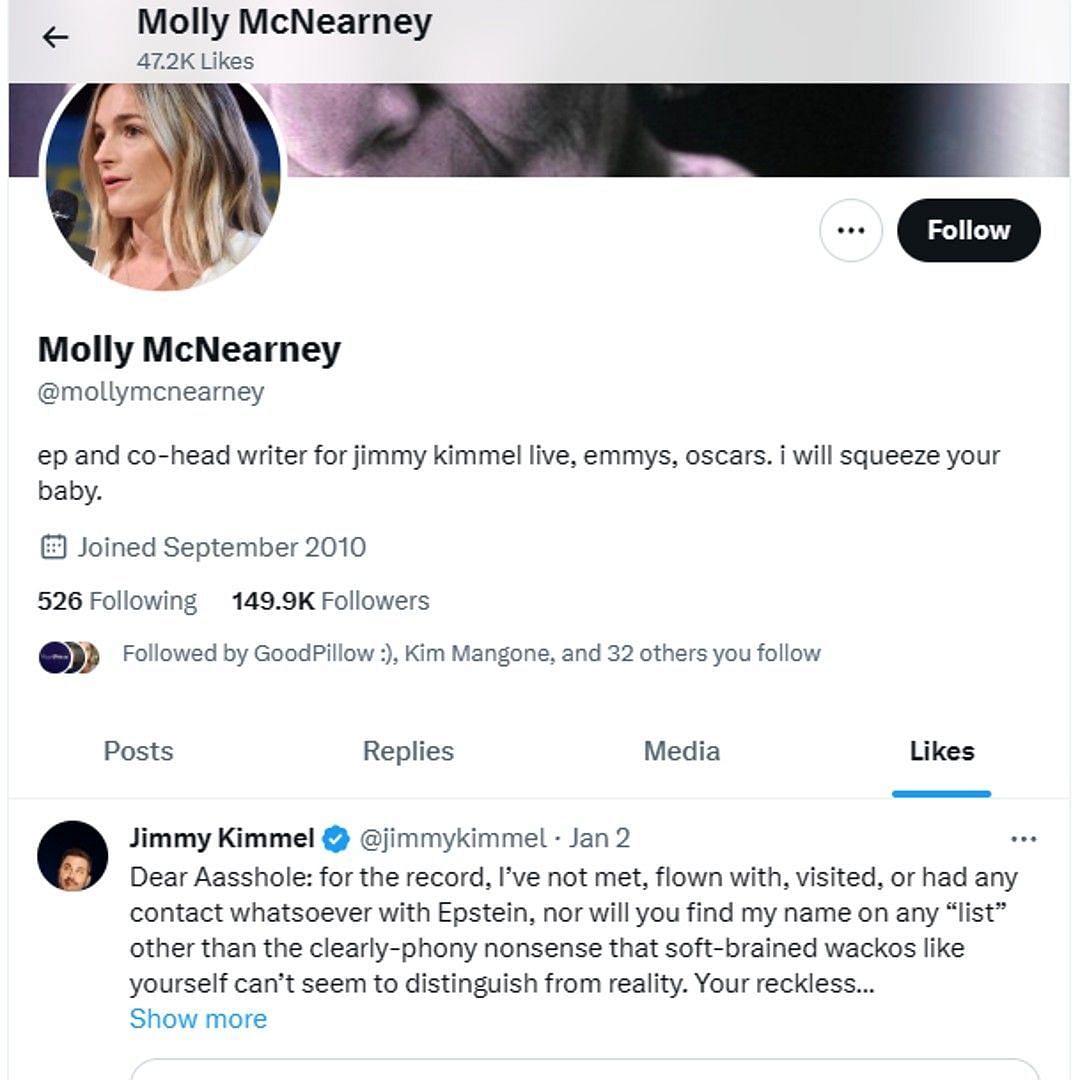 Jimmy Kimmel&#039;s wife, Molly McNearney, showed support for her husband after Aaron Rodgers&#039; comments.
