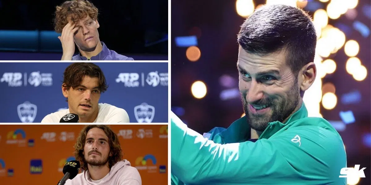 Jannik Sinner, Taylor Fritz, Stefanos Tsitsipas (L), Novak Djokovic (R)
