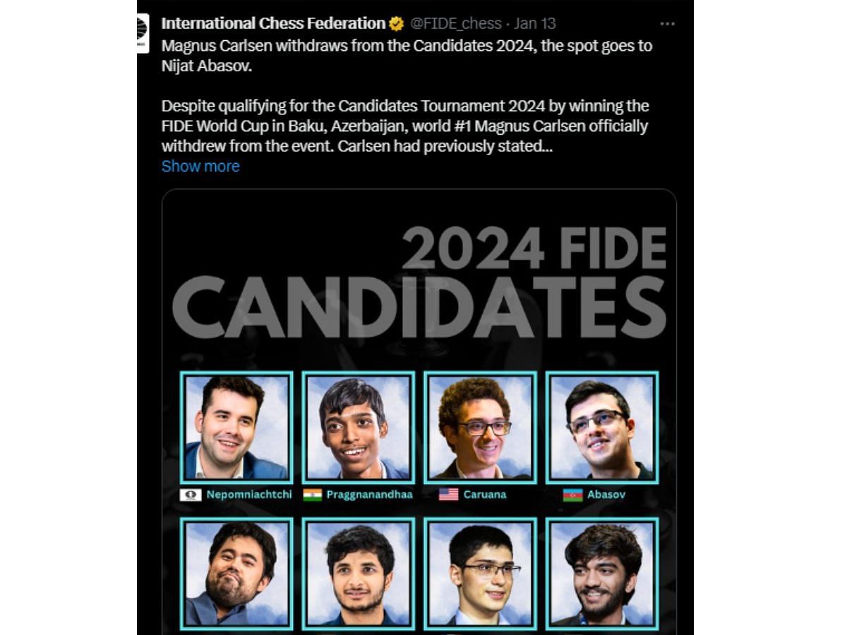 FIDE&#039;s updated list of the candidates (Image via X/FIDE_Chess)