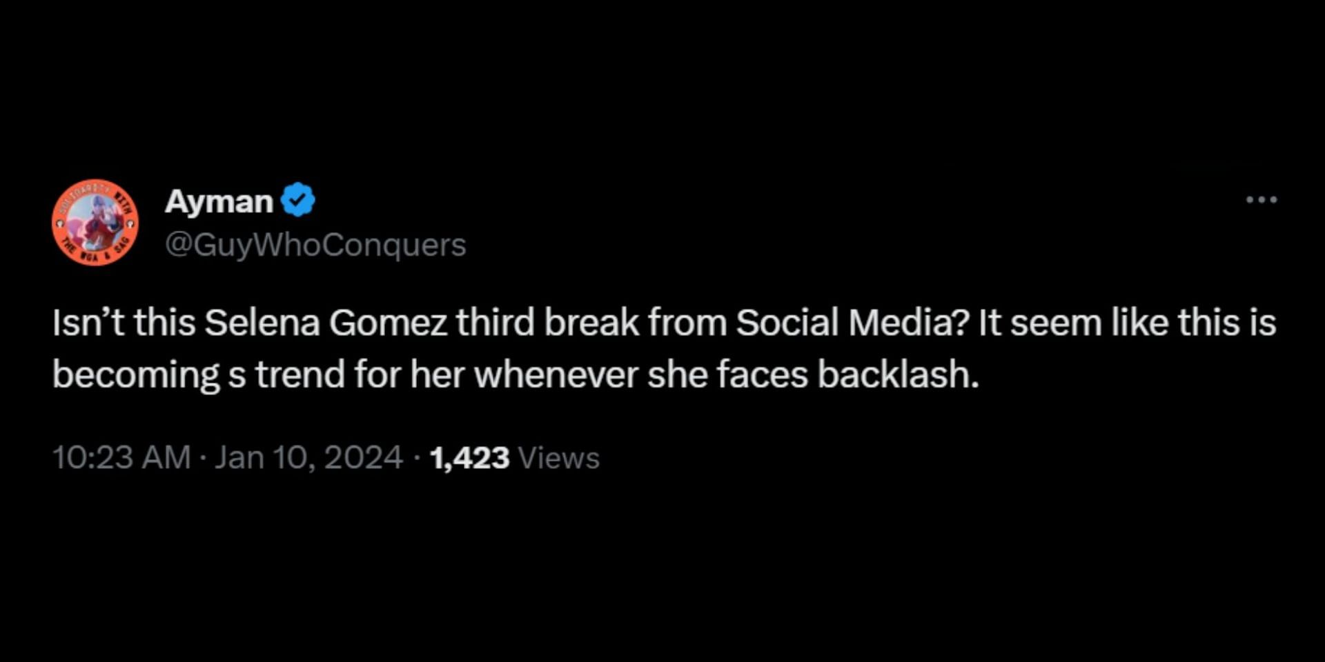 Selena faces online trolling for her latest social media timeout declaration. (Image via X/@PopBase)