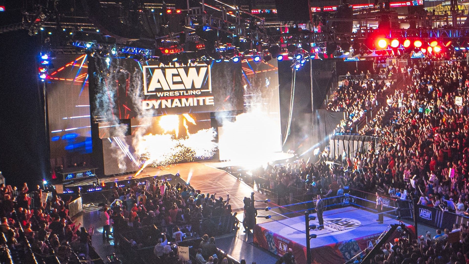 A look at the AEW Dynamite ring and stage/set inside an arena